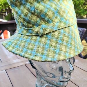 MADCAPS NEW YORK PARIS VINTAGE PLAID WOOL LADIES BUCKET HAT CAP BOHO